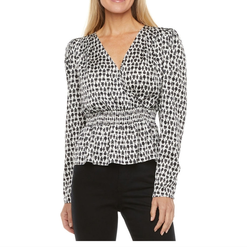 Womens V Neck Long Sleeve Peplum Top
